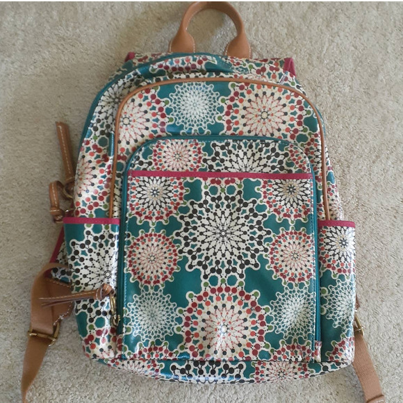 Fossil Handbags - Fossil Canvas Exterior Geometric Backpack Bright Multi-Colored Extra Pockets
